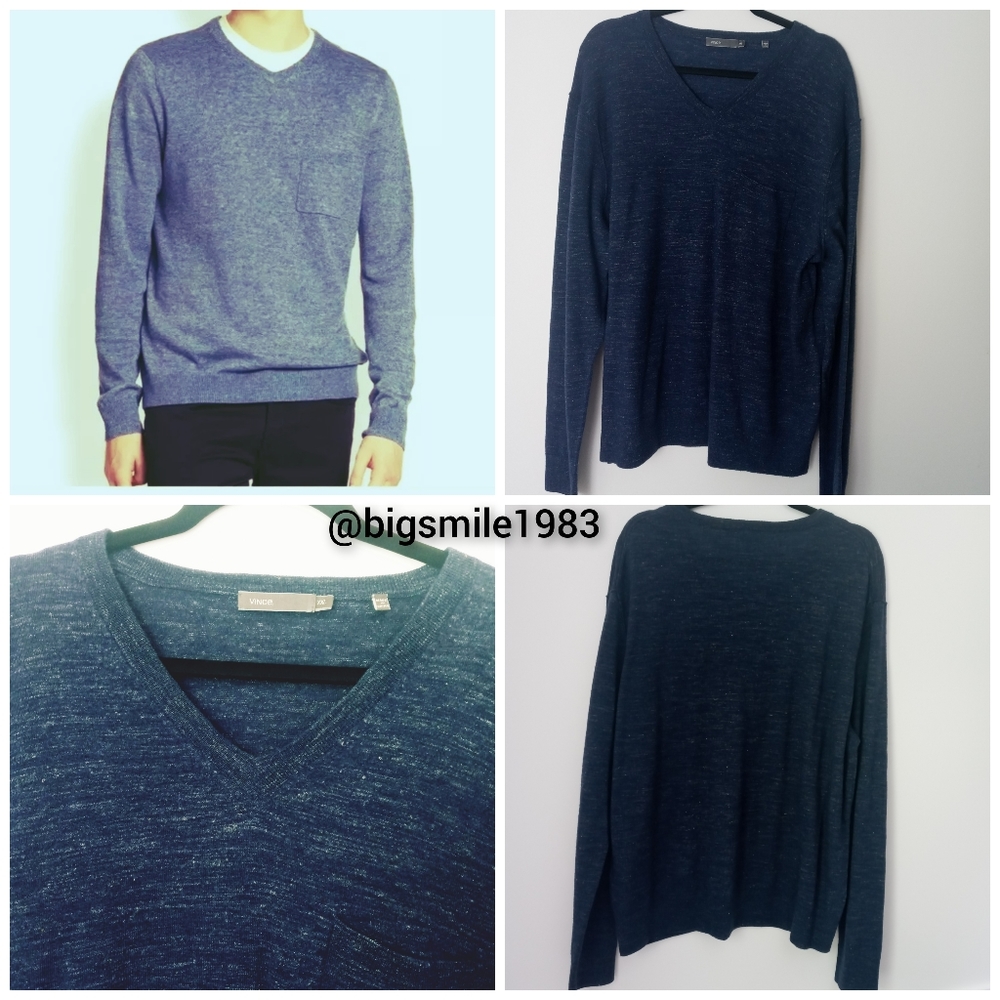 VINCE WOOL V NECK PULL OVER SWEATER NAVY COLOR XXL